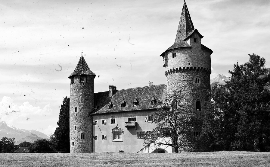 Une image en noir et blanc réparée avec SRDx